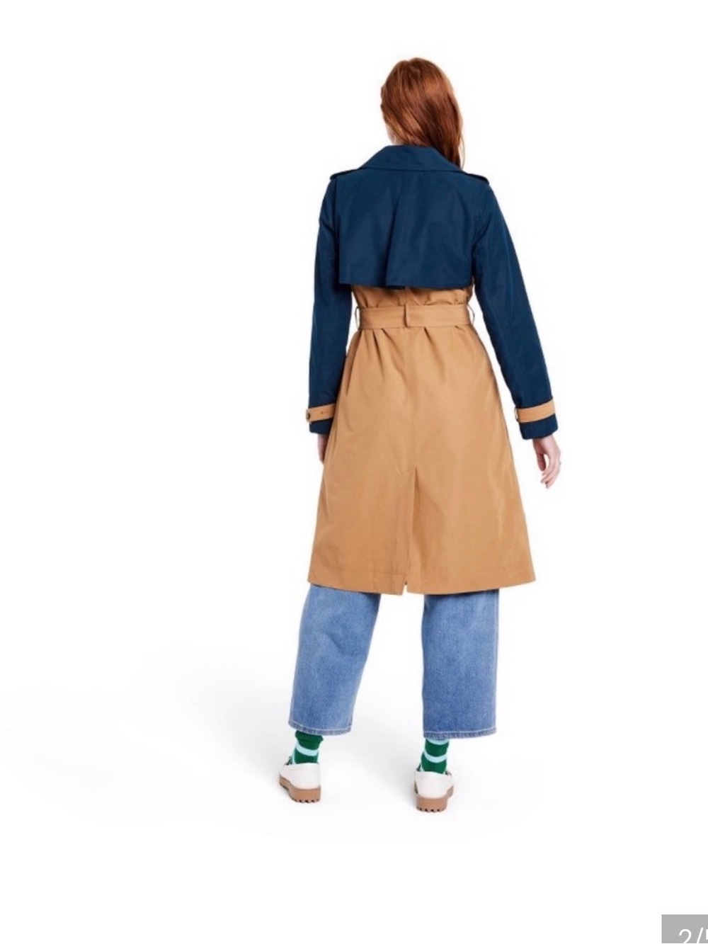 LA LIGNE X TARGET Side Stripe Navy and Tan Trench Coat - Classic Belted Coat XL - Picture 5 of 12